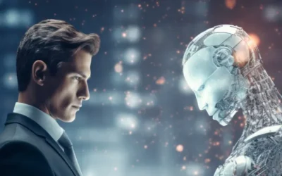 portrait of person and ai robot, freepik