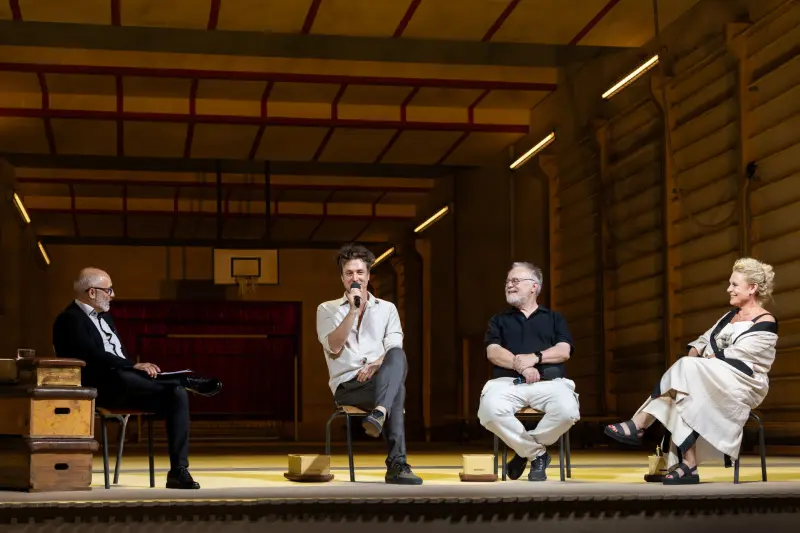 Vígszínház sajtótájékoztató 2025/2026-os évad, Rudolf Péter, Wunderlich József, Máté Gábor és Hegyi Barbara